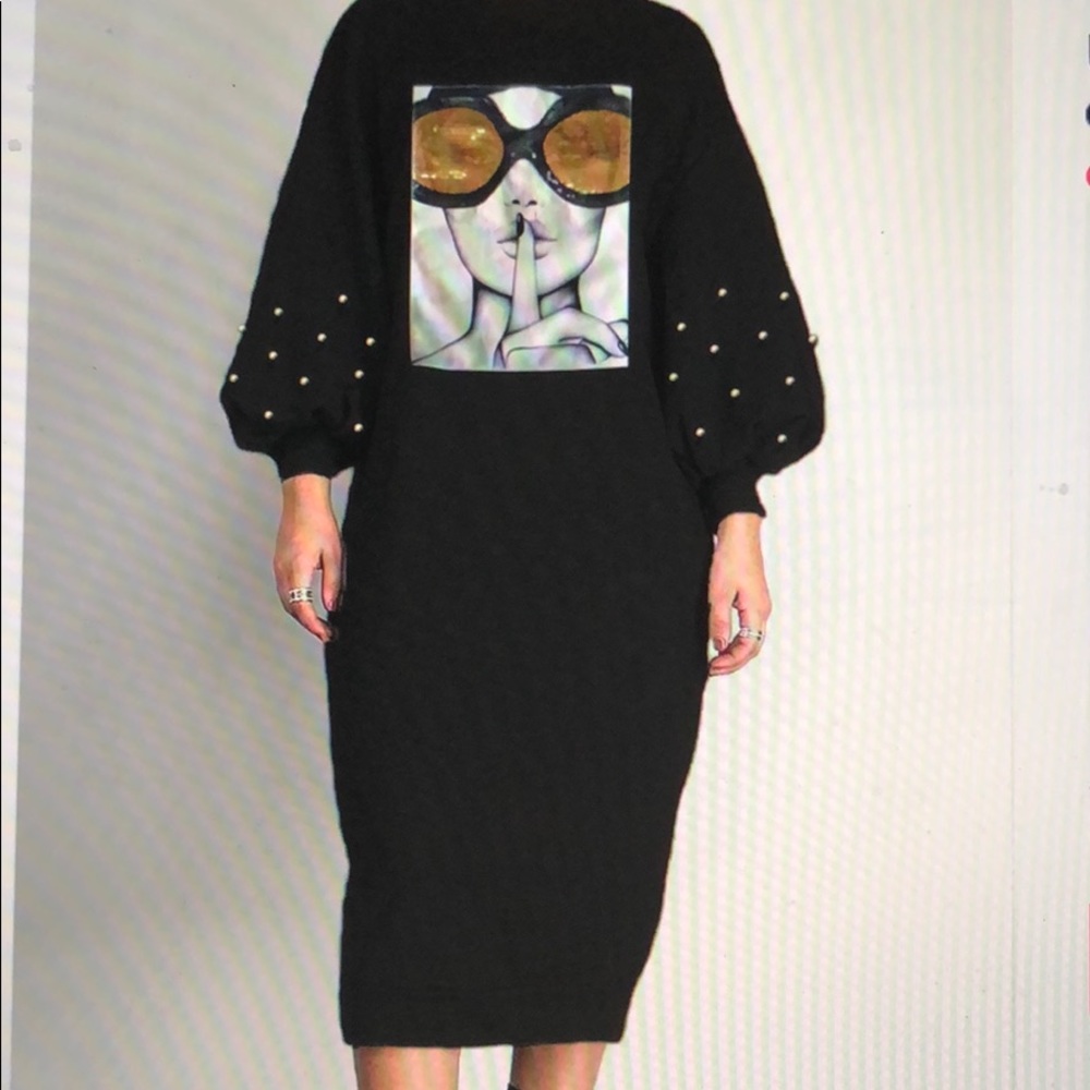 Black beaded dress long sleeve